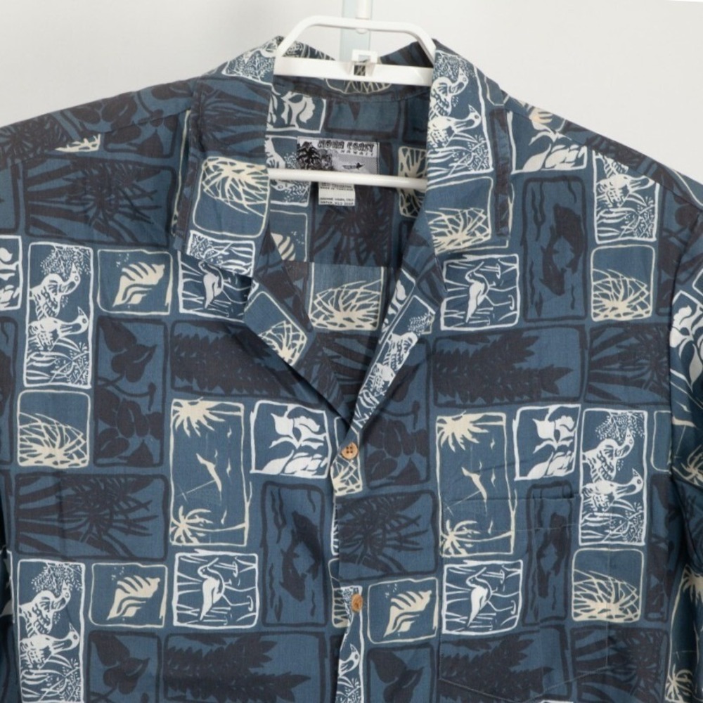 Kona Coast Hawai Shirt Mens 2X Blue Tropical Block Print Short Sleeve Aloha